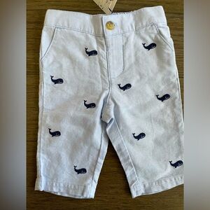 NWT Janie and Jack 0-3 month old baby pants-light blue  cotton w/ whale pattern